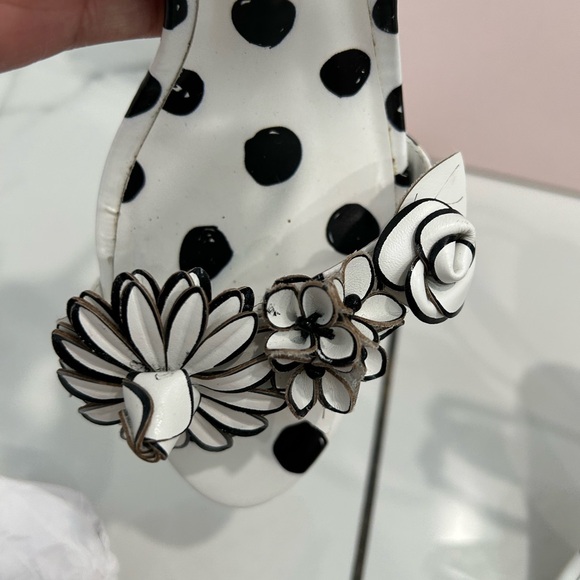 Sophia Webster Black and White Heels with Floral Accents